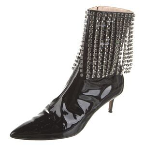 Black Crystal Embellished Ankle Boots